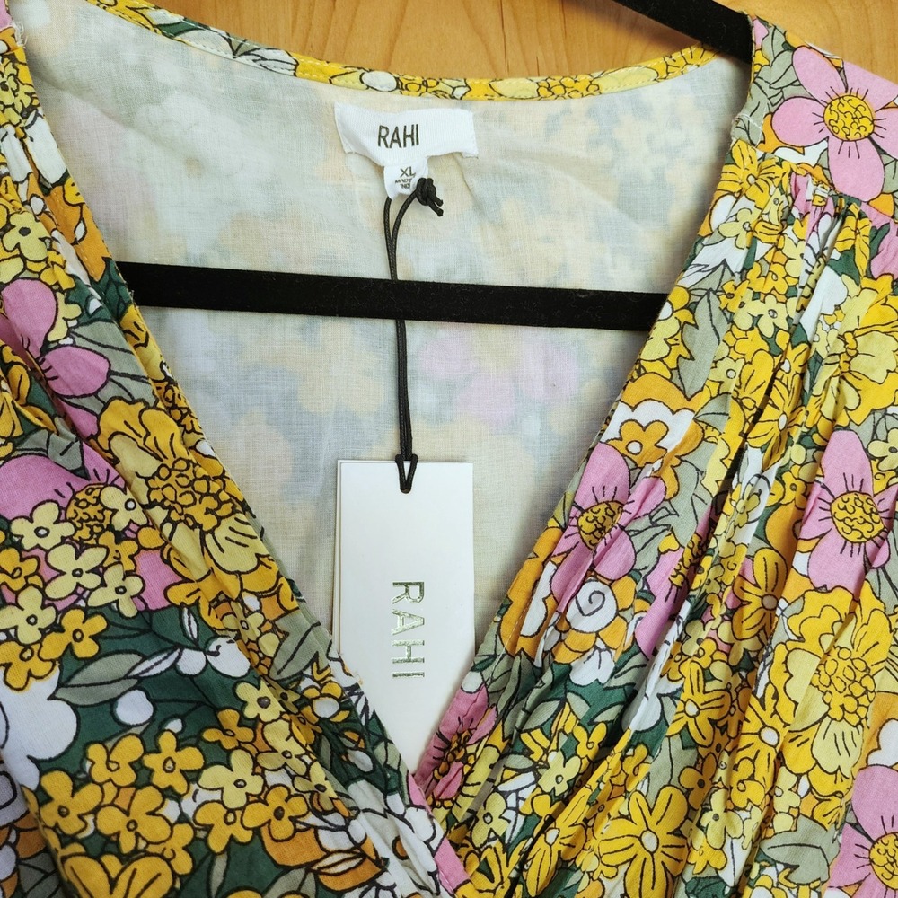 NWT Rahi Anthropologie XL 100% Cotton Dress Lining Floral Puff Sleeve Mini Dress - Picture 4 of 12
